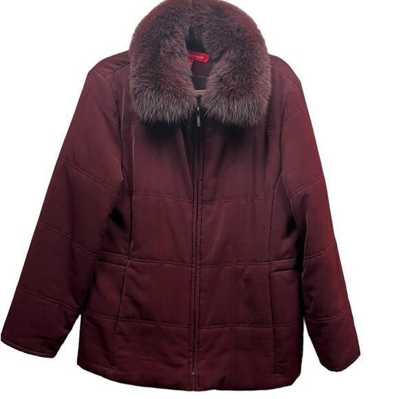 Vintage AK Anne Klein Maroon Fur Collar Coat Womens Size M - Picture 1 of 13